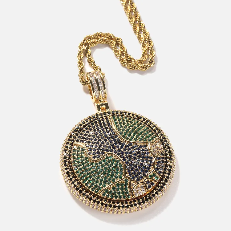 Iced Out Rotating Earth Pendants Hip Hop Bling Bling For Men