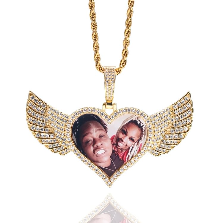 Iced Hip Hop Custom Heart Wings Photo Pendants