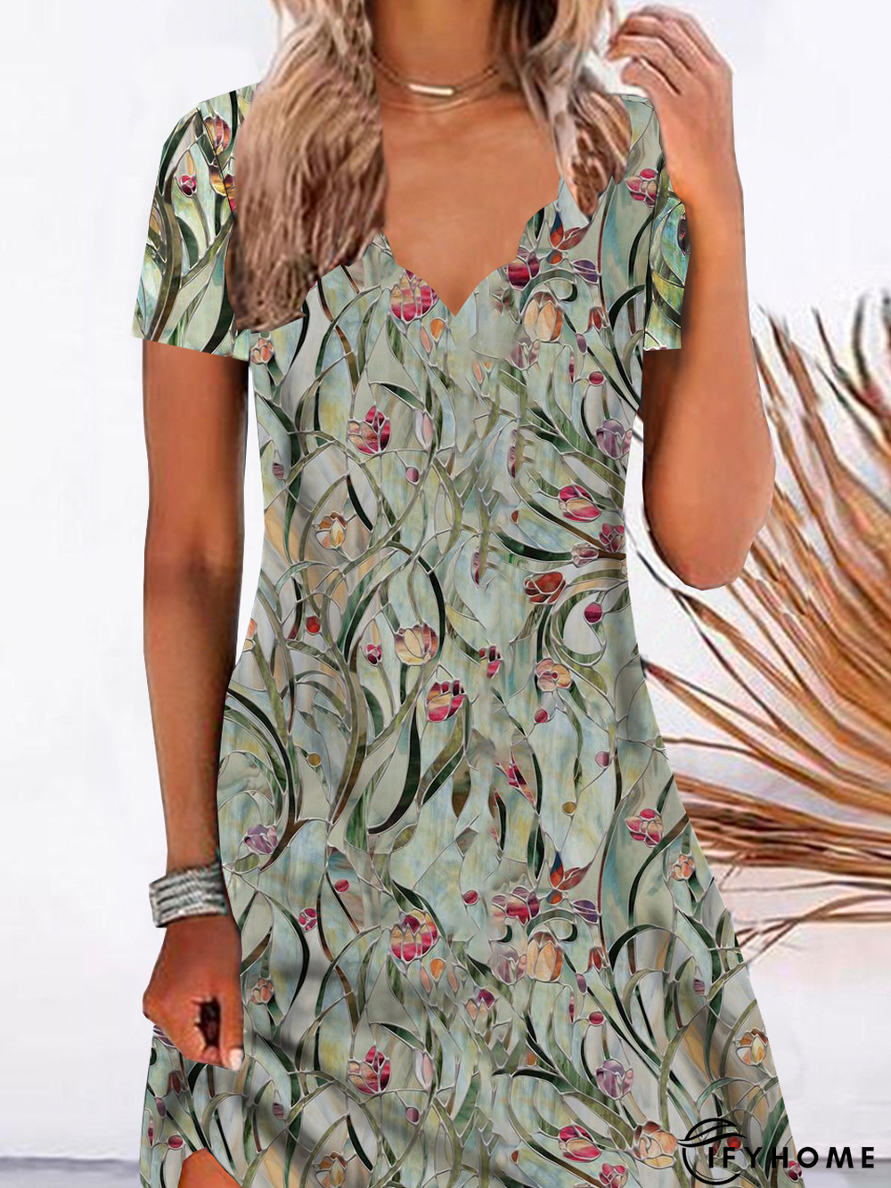 Loosen V Neck Short Sleeve Knit Dress | IFYHOME