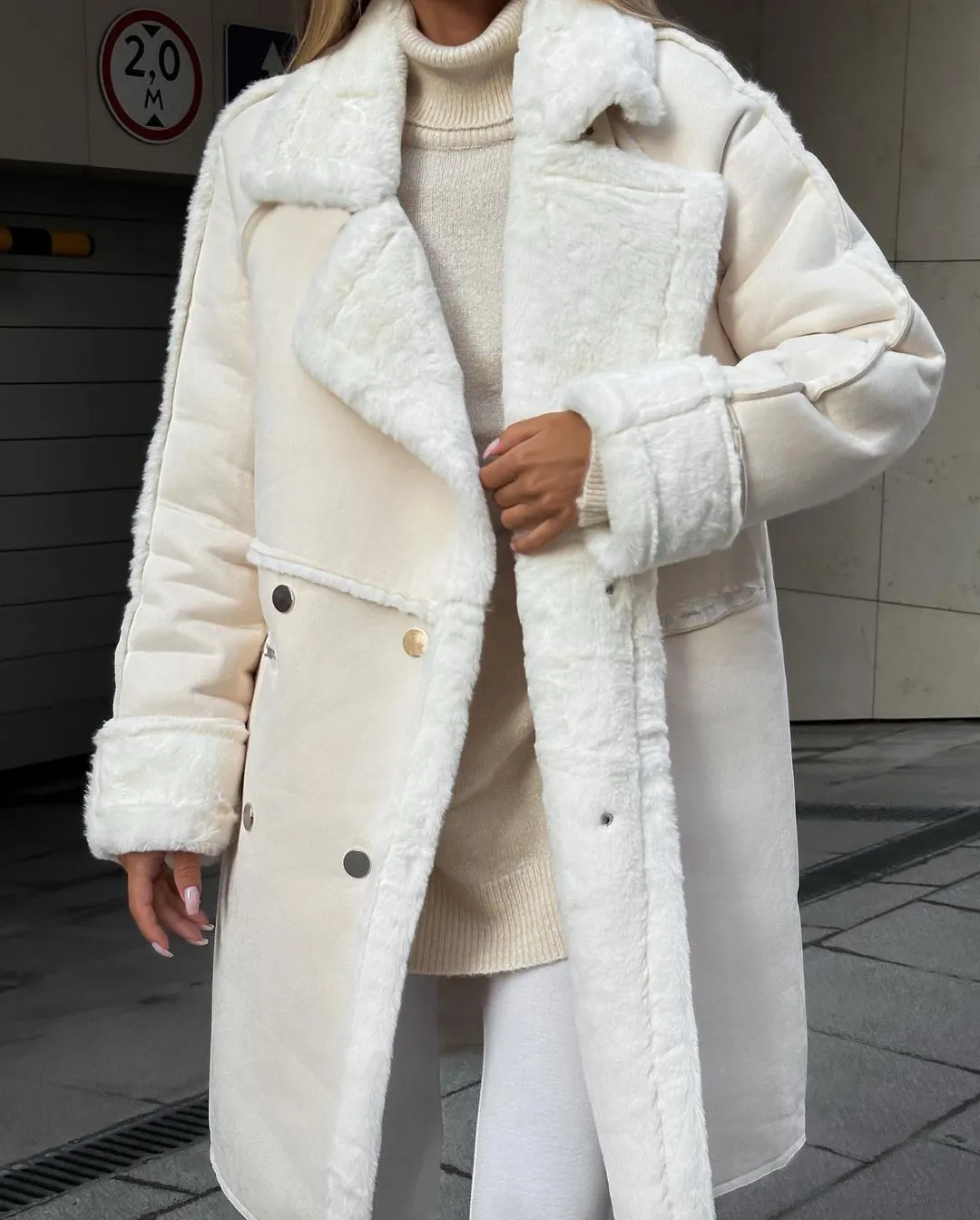 Nigikala Nigikala Winter New Fur Coat Collar Long Sleeves Plush Jacket