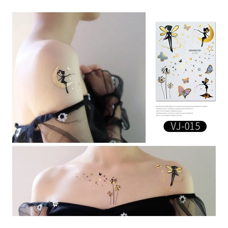 12 Kinds Bronzing Tattoo Butterfly Disposable Shiny Party Makeup Sticker Women Temporary Body Art Summer Waterproof