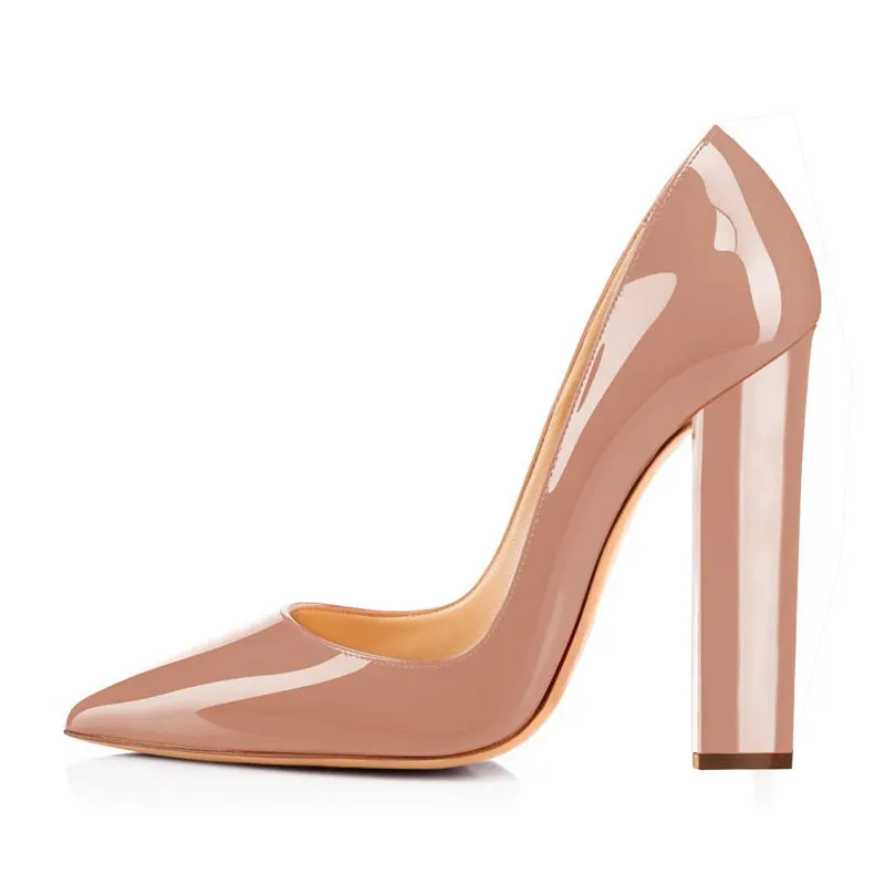 Onlymaker Women's Pumps Pointed Toe Block Classic 12cm High Slip On Thick Heels Wedding Office Dress Big Size Chunky Lady Pumps