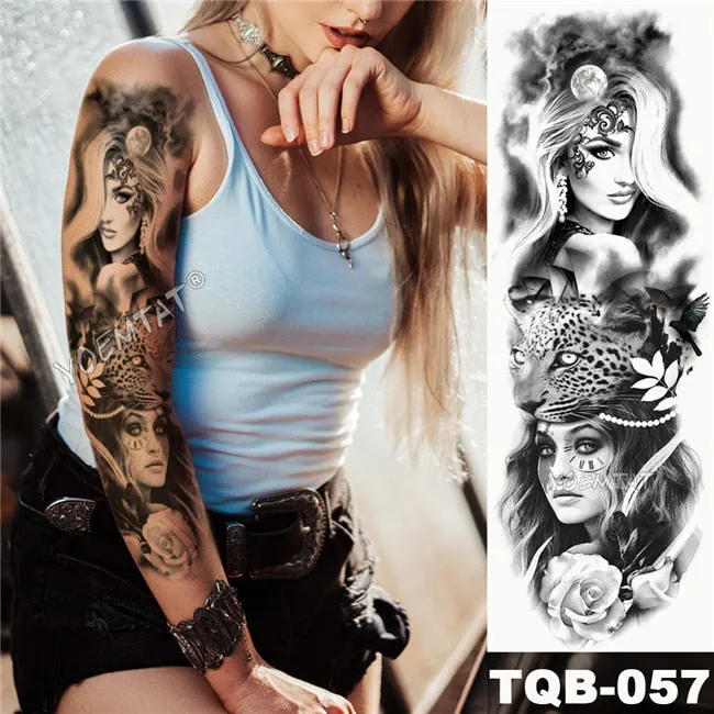 Large Arm Sleeve Tattoo Owl Angel Rose Waterproof Temporary Fake Tatoo Sticker Skull Fox Wings Men Women Full Totem Tatto Artes