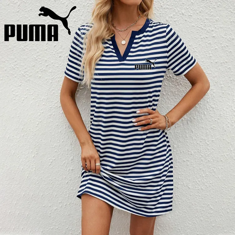 PUMA 2024 NOWA LETNIA DAMSKA LUŹNA SUKIENKA W PASKI Z KR&Oacute;TKIM RĘKAWEM