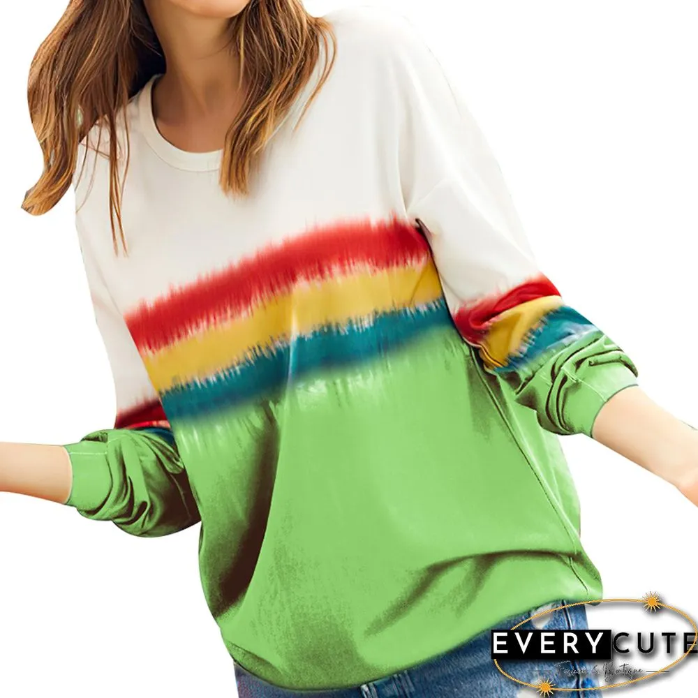 Green Rainbow Ombre Long Sleeve Tops