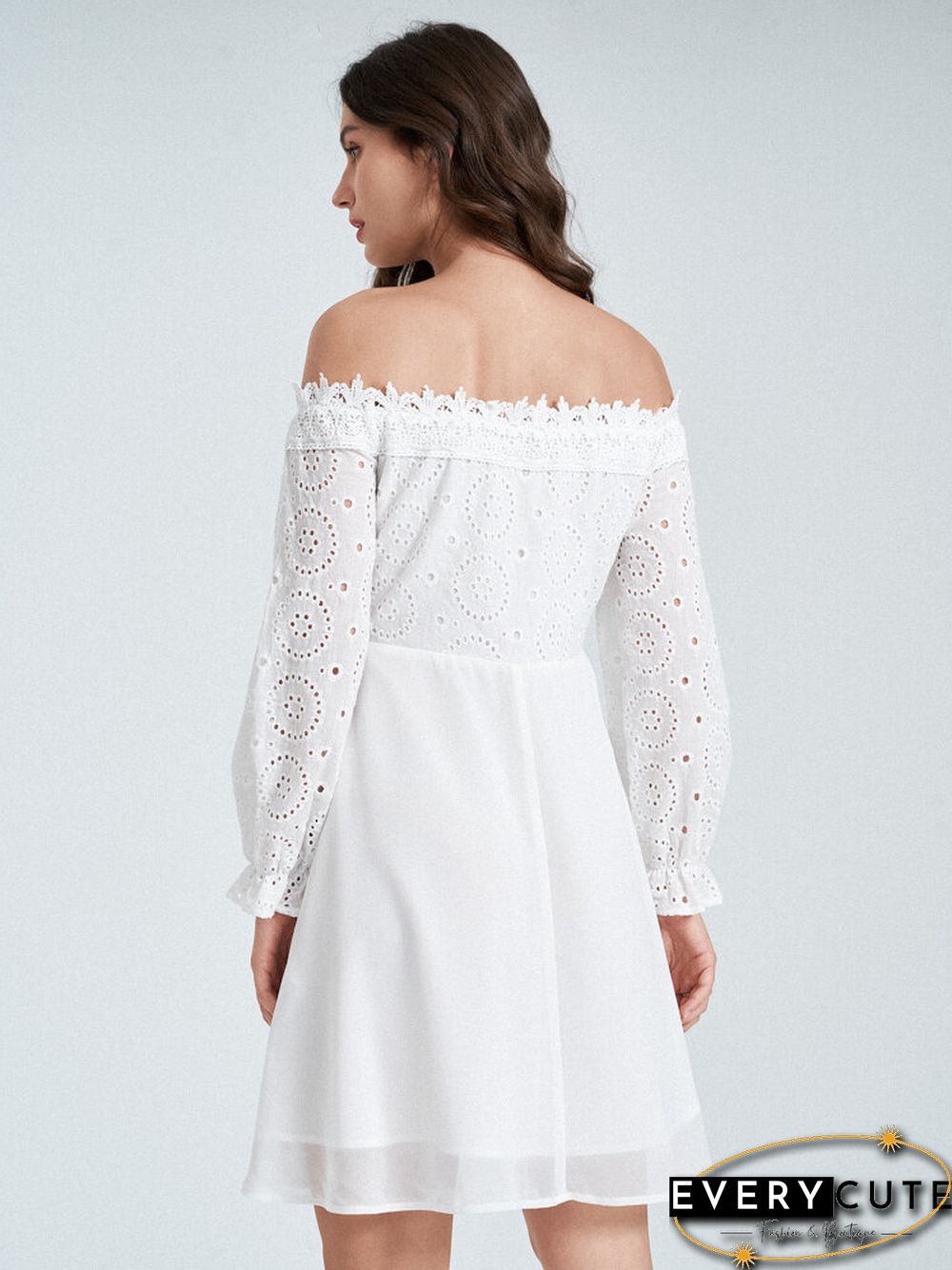Lace Trim Panel Off Shoulder Tie Front Overlay Dress