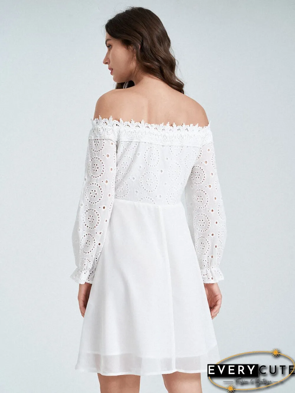 Lace Trim Panel Off Shoulder Tie Front Overlay Dress