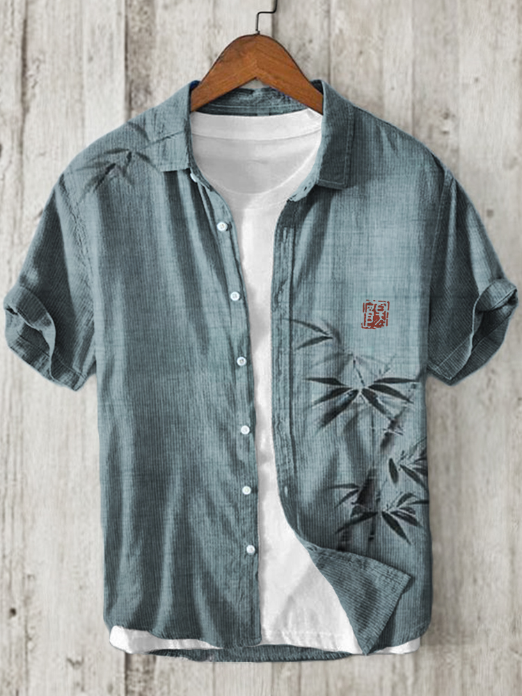 Simple Bamboo Japanese Art Linen Blend Shirt