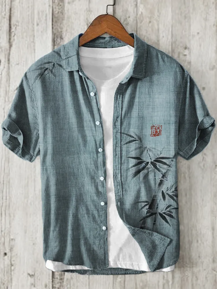 Simple Bamboo Japanese Art Linen Blend Shirt