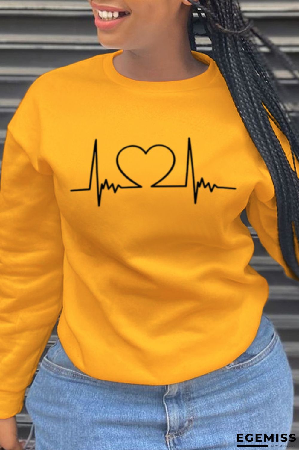 Yellow Sweet Street Print Patchwork O Neck Tops | EGEMISS