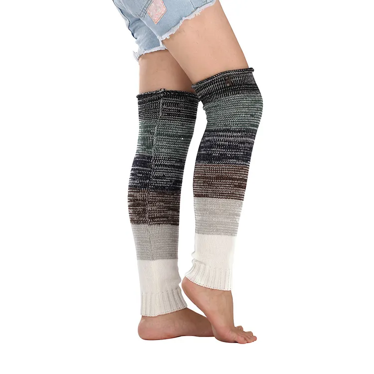 Soft Warm Retro Rainbow Contrasting Knee Protectors Socks