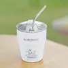 Double Wall Insulated Coffee Cup with Straw 304 Stainless Steel Beer Mug (White)