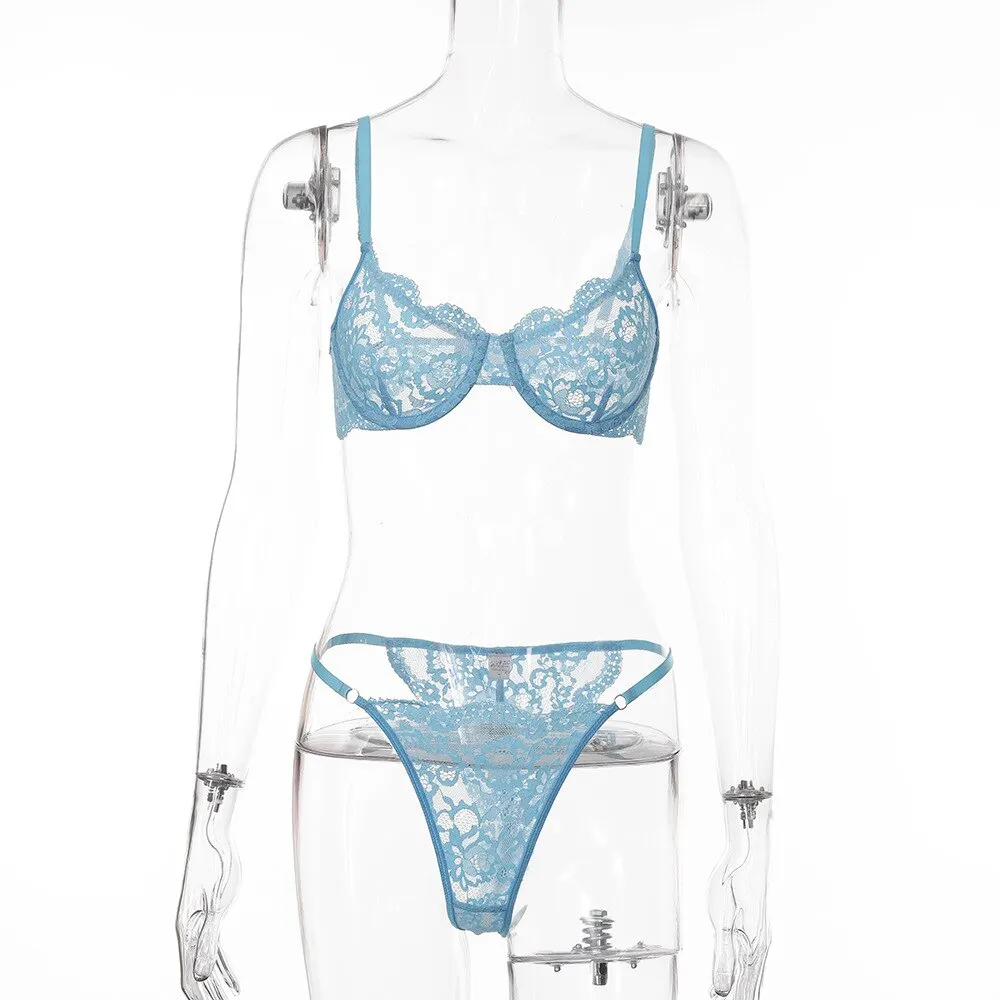 Yimunancy 2-piece Bra Set Women Lace Bra + Panties Sexy Underwear Ladies Lingerie Set