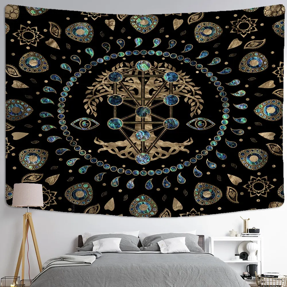 Tree of Life Art Tapestry Wall Hanging Bohemian Yoga Mat Large Size Sheets Psychedelic Witchcraft Hippie Home Decor