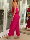 Spaghetti-Neck Falbala Backless Solid Color Casual Jumpsuit