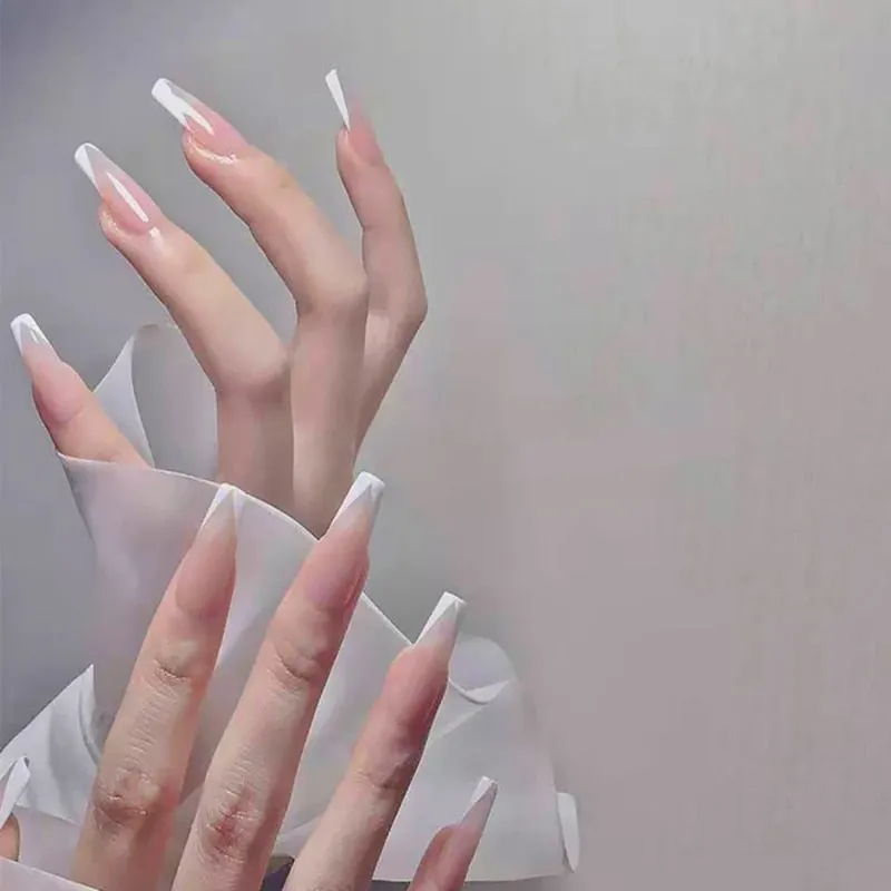 24pcs/set Press on Nail Tips Acrylic 10 Sizes Flower Design Fake Nails Art Full Cover French False Nail Art Tips Artifical Nails-Nail Inspo