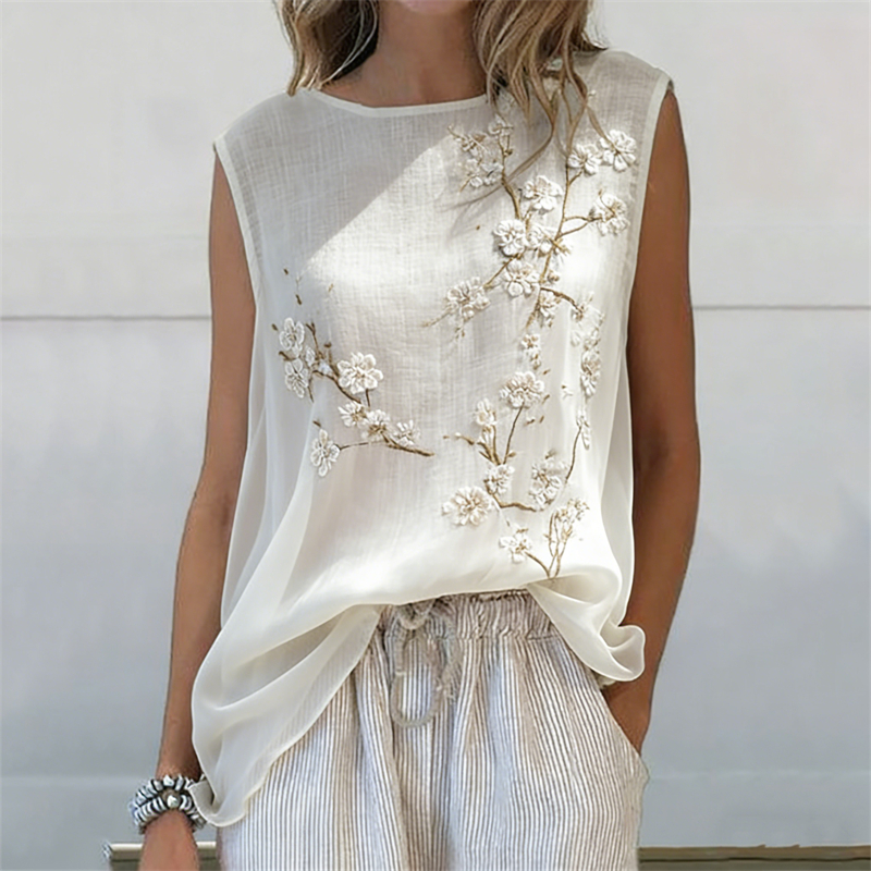 Classy Almond Blossom Japanese Art Linen Tank Top elevenforest
