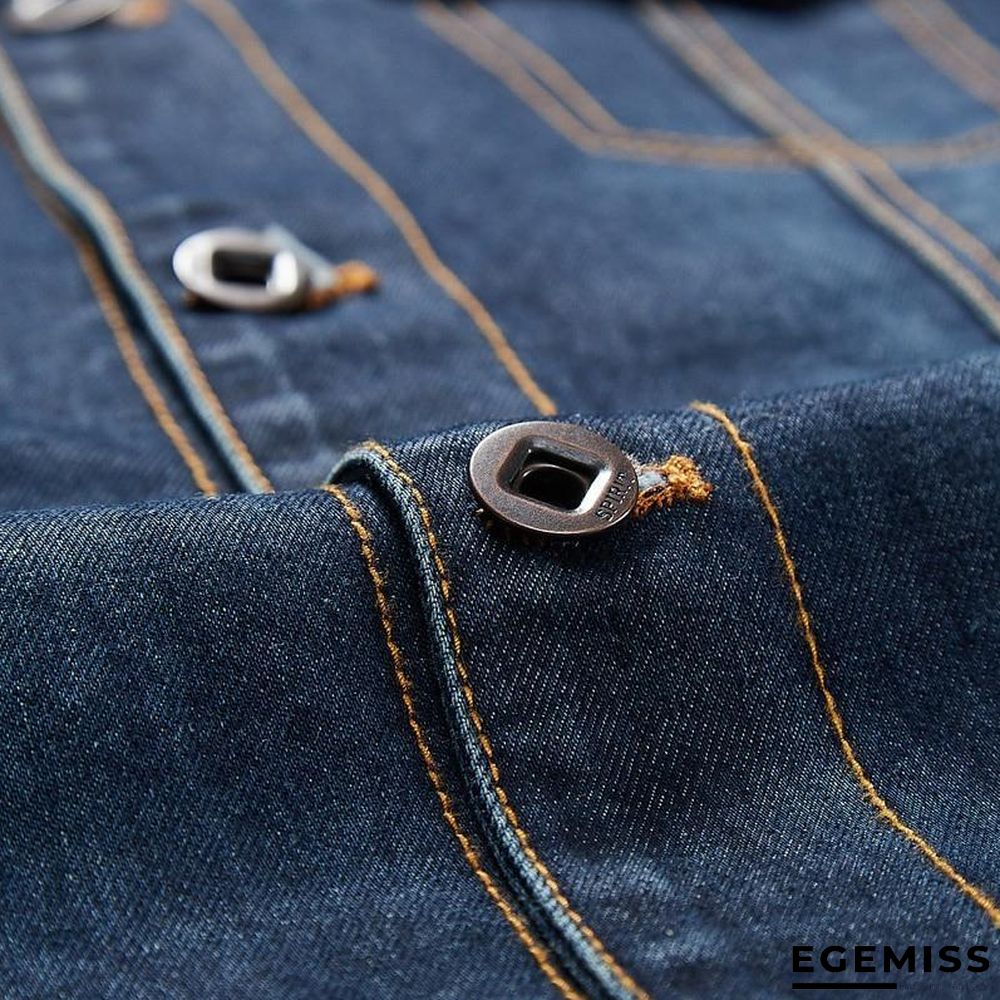Denim Jacket Men's Lapel Embroidery Casual Mens  Jeans Jackets Multi-pocket Male Cowboy Coats | EGEMISS