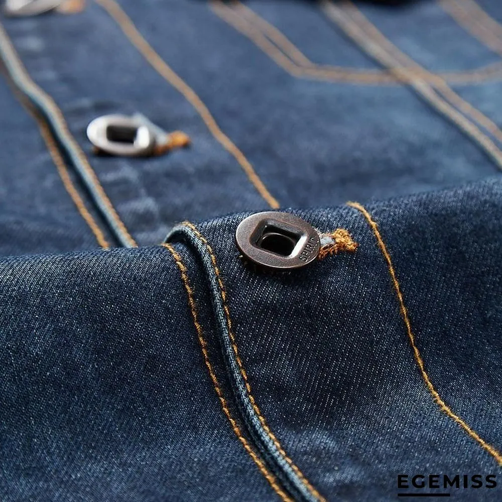 Denim Jacket Men's Lapel Embroidery Casual Mens  Jeans Jackets Multi-pocket Male Cowboy Coats | EGEMISS
