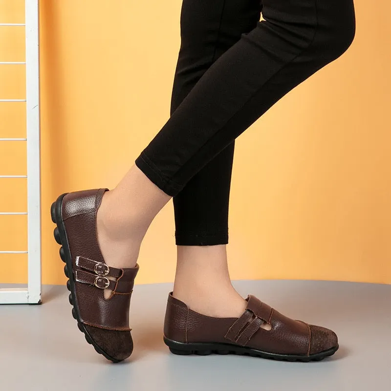 Women Shoes Genuine Leather Shoes Casual Flats Loafers Women Spring Autumn Ballet Flats Patchwork Designed Zapatos De Mujer