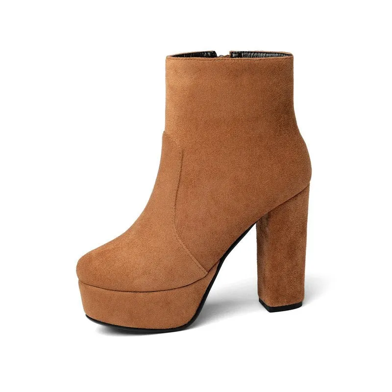 NEMAONE 2020 new top quality flock leather boots women high heels platform ankle boots for women round toe autumn winter shoes