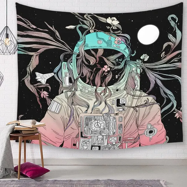 Space astronaut Tapestry Space Wall Hanging rocket Home Decor Bedroom Carpet Polyester Decorative Livnig Room Tapestry Wall