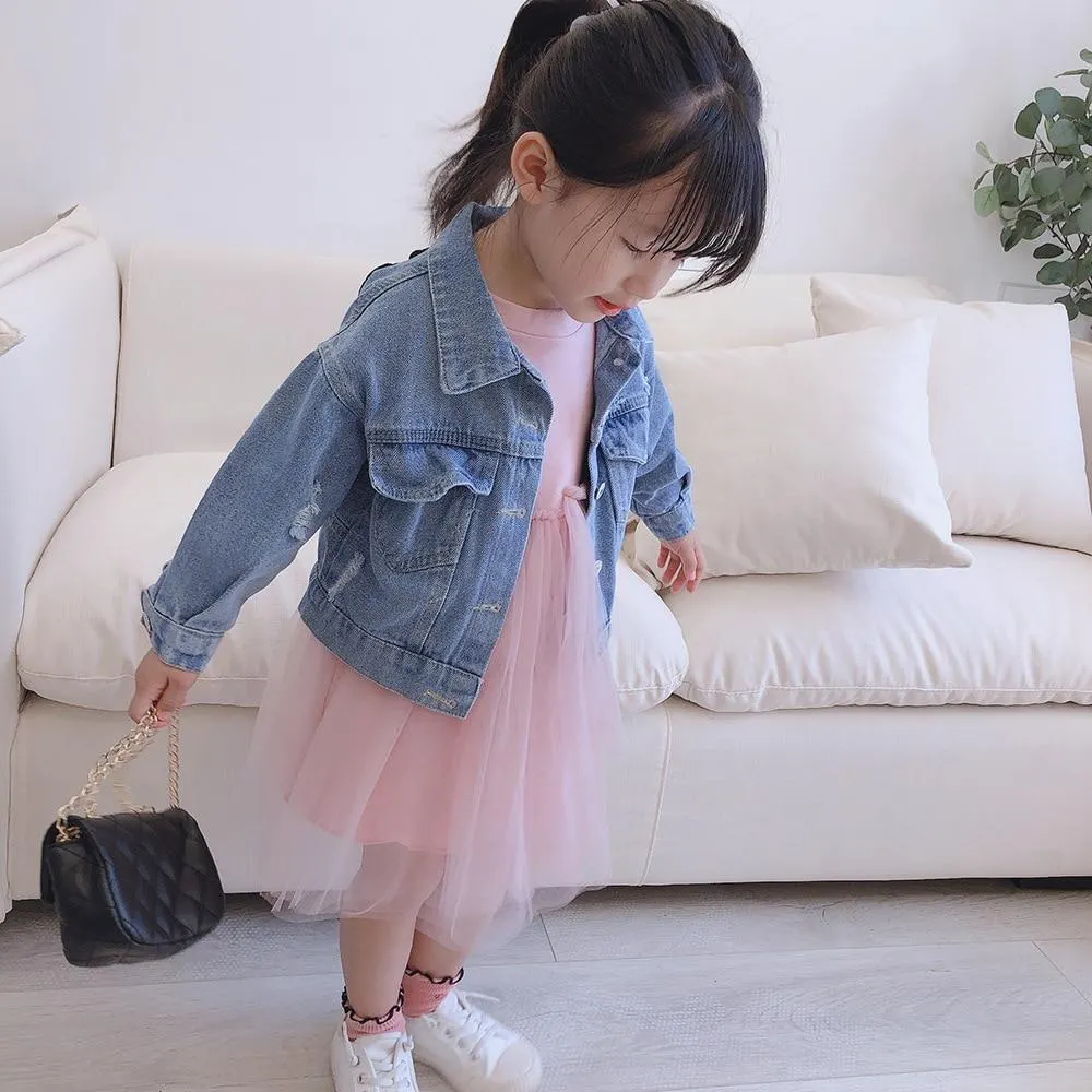 2-7T Floral Denim Jackets For Girls Toddler Kid Baby Girl Spring Clothes Long Sleeve Cute Sweet Back Flower Print Coat Outwear