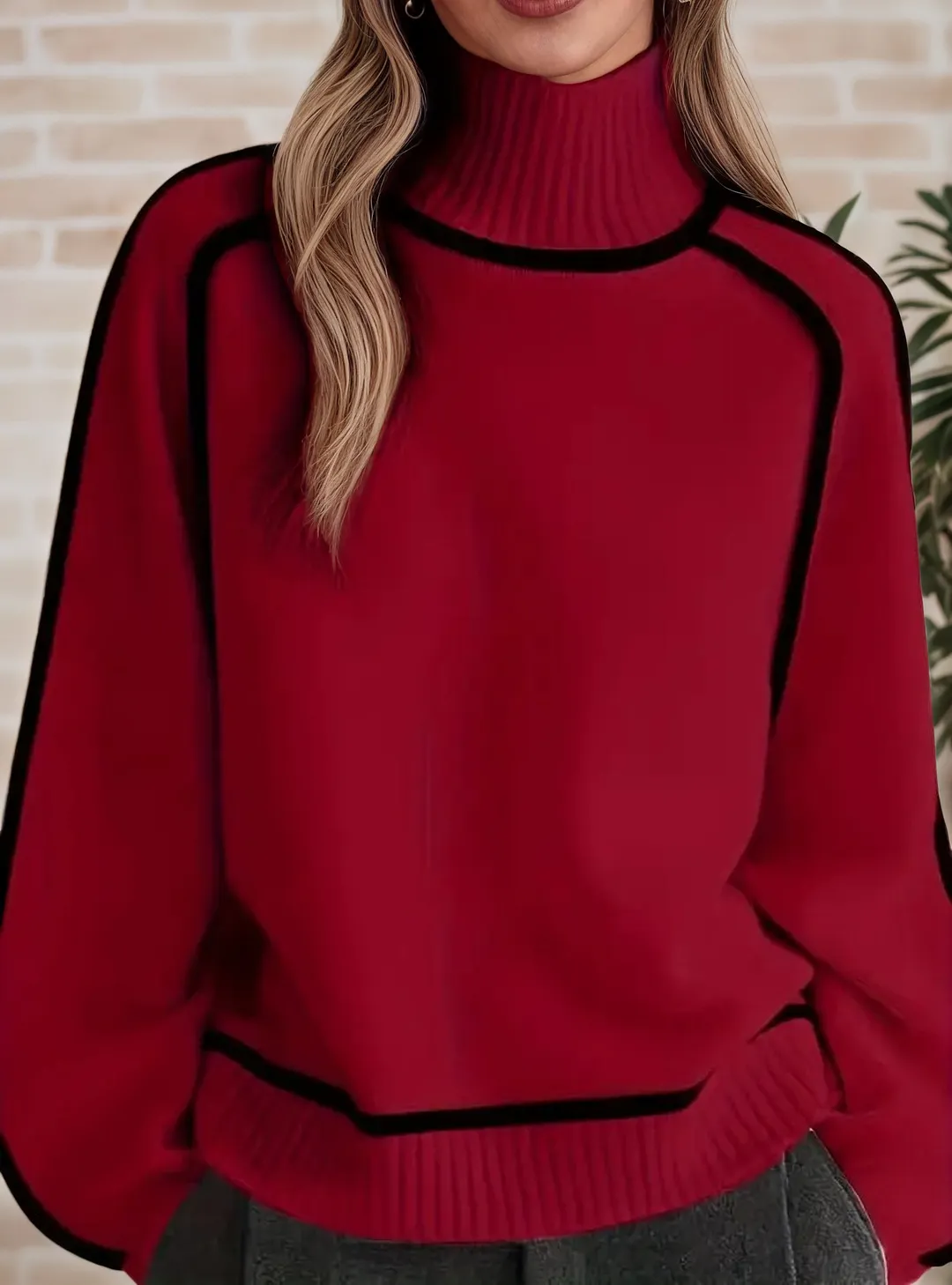 Athvotar Athvotar Autumn And Winter Half-High Three-Dimensional Stripe Thin Leisure Loose Knitted Knitted Jersey Languid Sweater