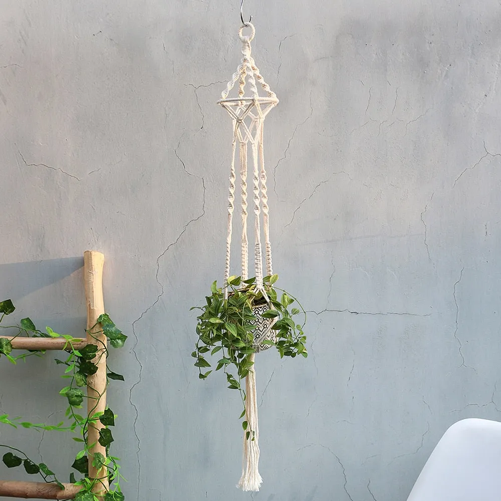 Macrame Plant Hangers Indoor Hanging Planter Basket with Wood Beads Decorative Flower Pot Holder No Tassels for Indoor Outdoor H
