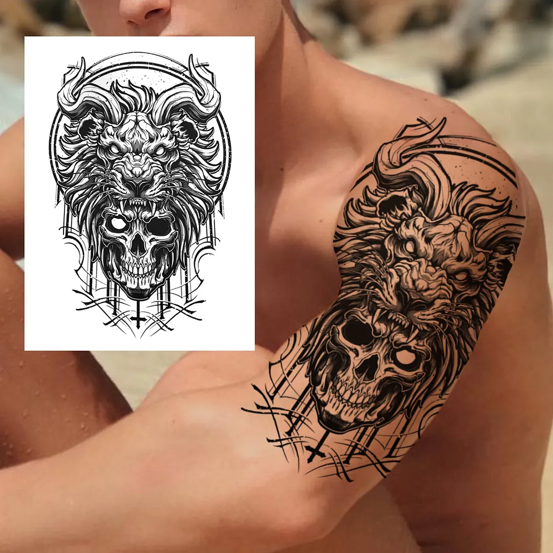 Sdrawing Mouth Skeleton Temporary Tattoos For Women Men Child Boys Halloween Fake Clown Tattoo Sticker Owl Skull Demon Tatoo Body Arm