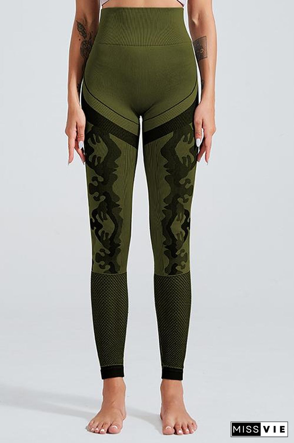 Camouflage Mesh Cut Out T Shirt Leggings Set