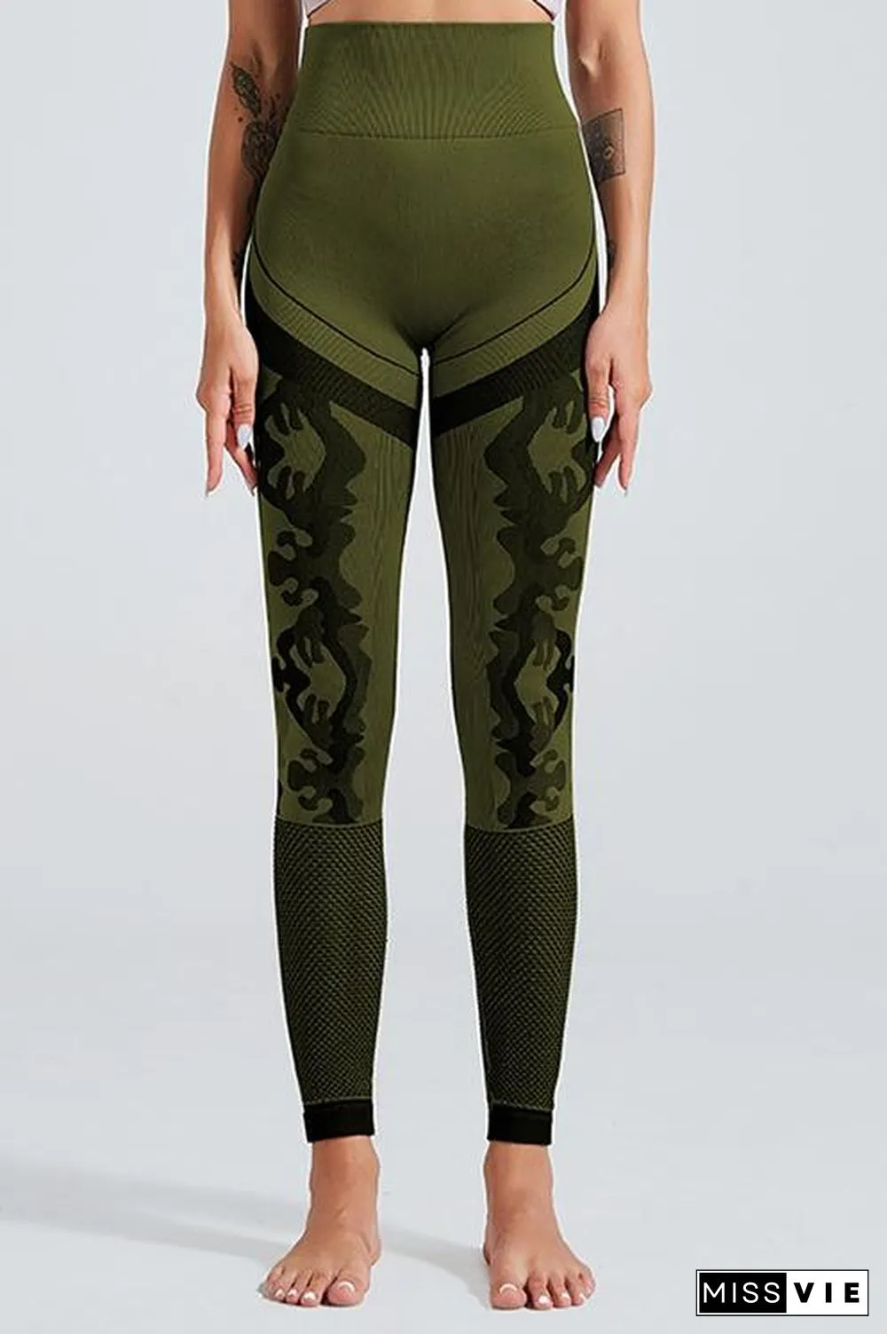 Camouflage Mesh Cut Out T Shirt Leggings Set