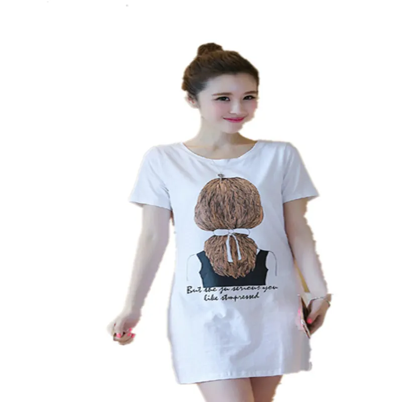 Brownm Brownm Summer New Women's Korean Dress Print Women's Medium Long Short-Sleeved T-Shirt Girl Top Bottom