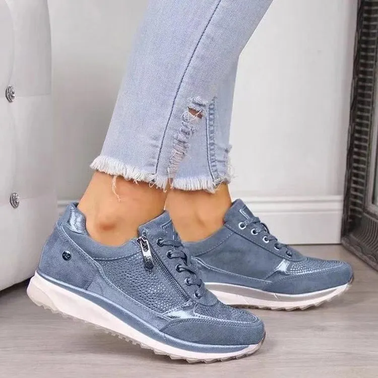 Women Shoes Gold Sneakers Zipper Platform Trainers Women Shoes Casual Lace-Up Tenis Feminino Zapatos De Mujer Womens Sneakers785