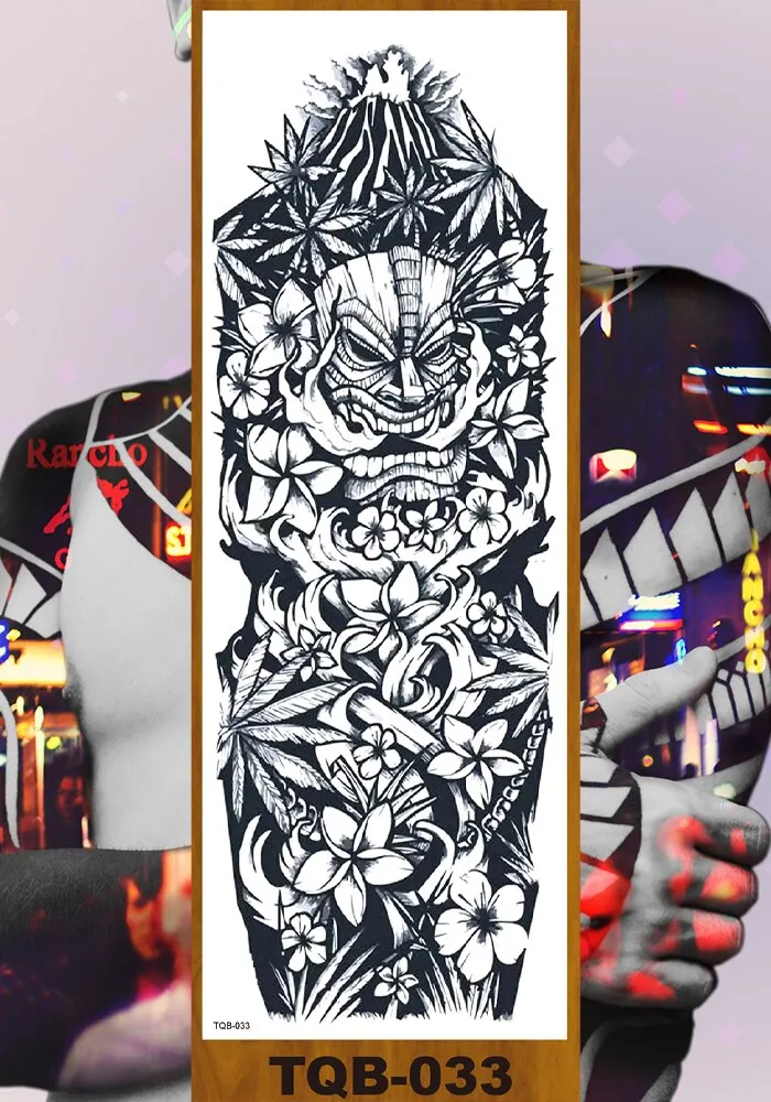 Full Flower Arm Temporary Tattoo Sticker Man Woman Body Leg Fake Tatoo Skull Night Demon Grim Reaper Good and Evil Waterproof