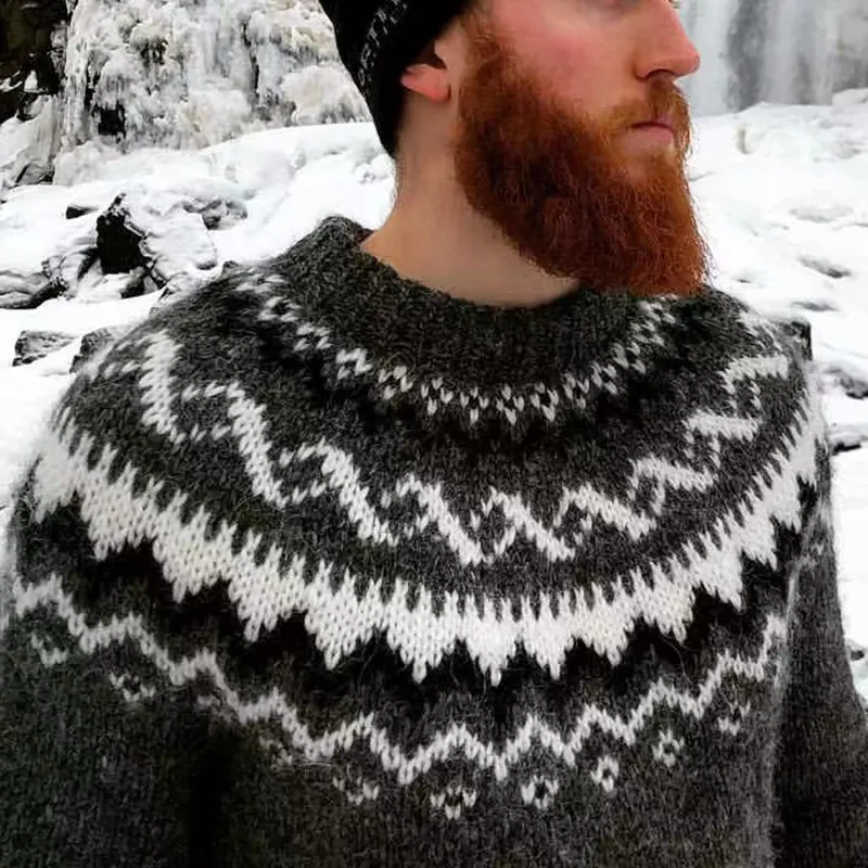 Retro Arc-Shaped Fair Isle Surf Graphics Jacquard Sweater