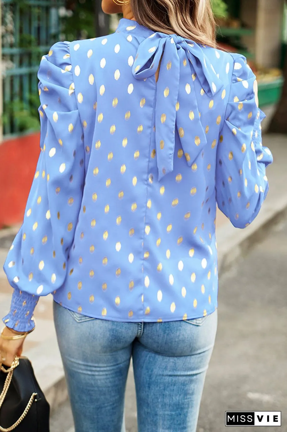 Elegant Polka Dot Fold Half A Turtleneck Tops