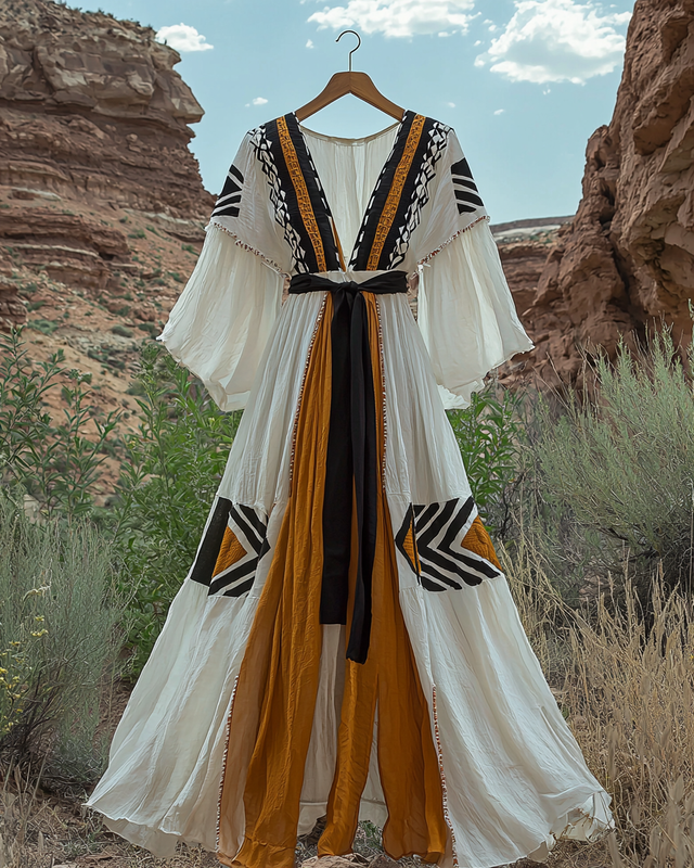 Summer vacation bohemian hand embroidered chiffon dress 8aaf