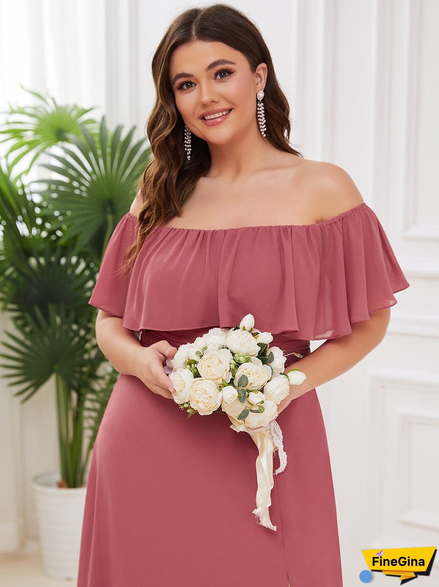 Women's Plus Size Ruffle Thigh Split Wholesale Bridesmaid Dresses
