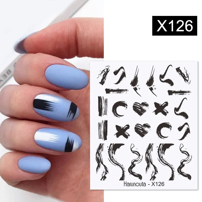 Harunouta Black Brush Color Block Nail Water Decals Valentine Geometric Lines Manicures Charms Sliders Nail Art Decoration Tips