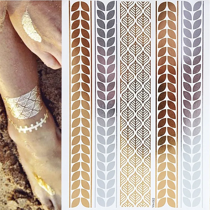 Temporary Tattoos Gold Silver Metallic Tattoo Arm Body Tattoo Cool Bracelet Style Girl DIY Golden Flash Tattoos