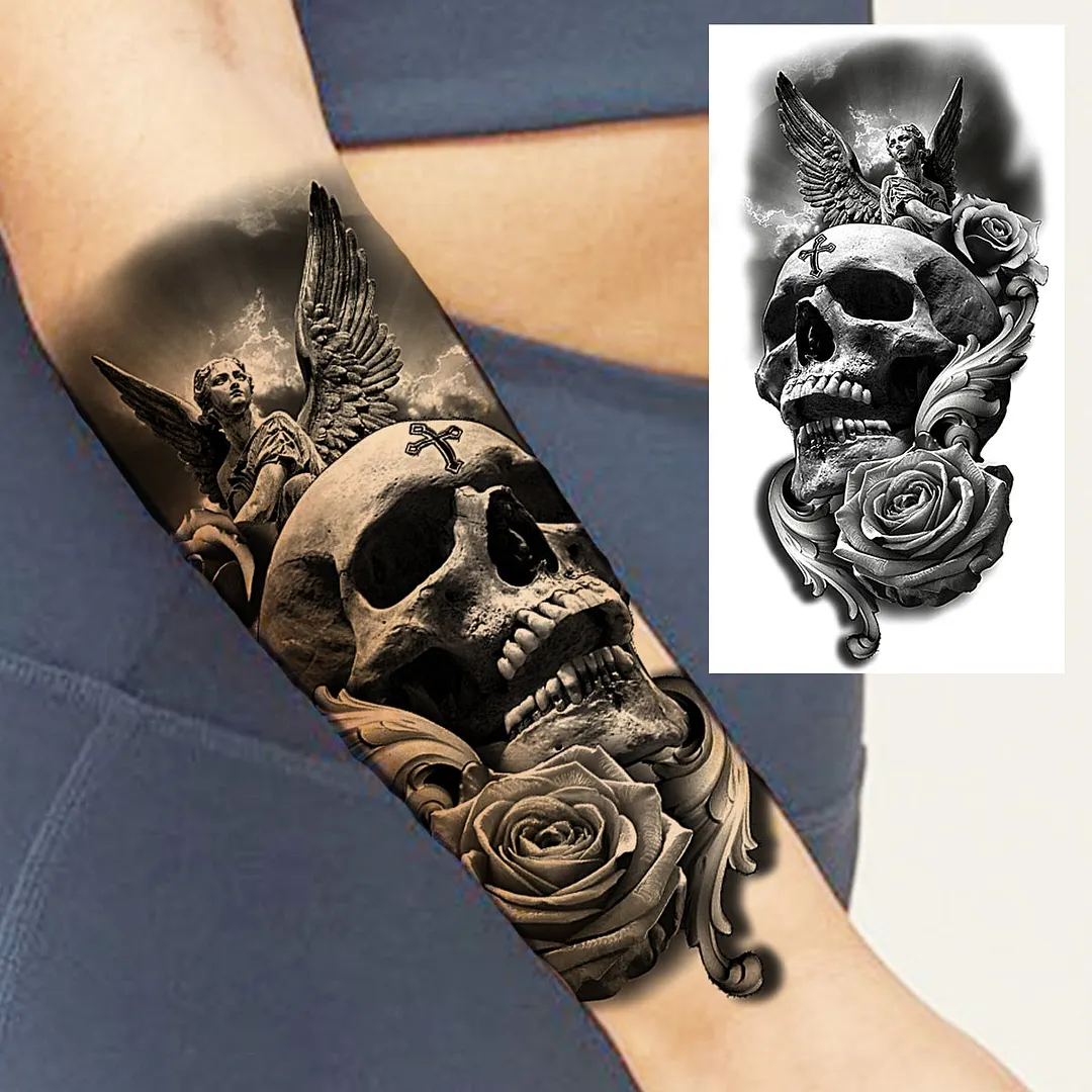 Halloween Clown Joker Scary Temporary Tattoos For Men Women Realistic Scary Lion Waterproof Tattoo Forearm Tatoos Vampire