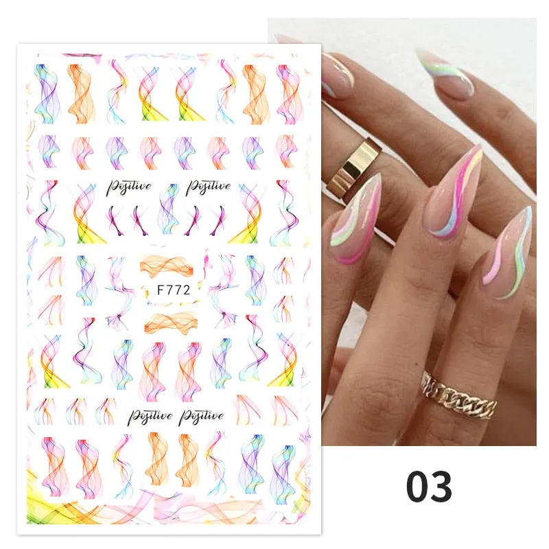 1PC Fall Leaf Flowers Line 3D Nail Sticker Mape Leaves Waves Pattern Decals Slider DIY Nail Art Decoration Wraps For Manicures-Nail Inspo