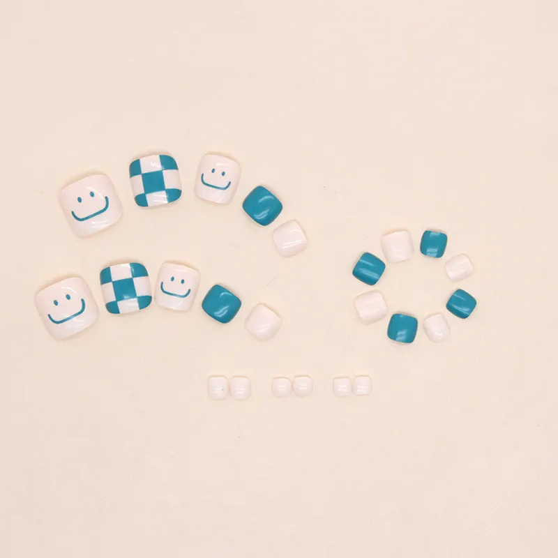 Churchf Churchf Smile Fresh Lake Green Checkerboard Nail Foot Style Small Fresh Nail Fake Nail Wear