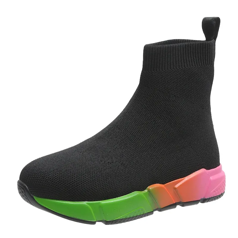 2022 Brand Unisex Socks Shoes Breathable High-top Women Shoes Flats Fashion Sneakers Stretch Fabric Casual Slip-On Ladies Shoes