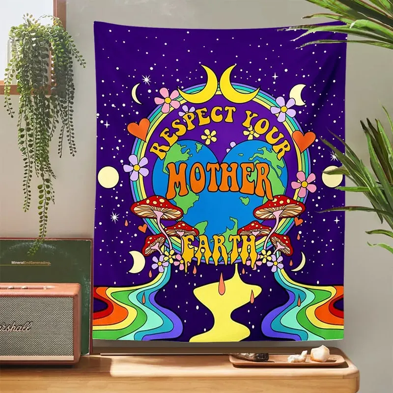 Mushroom moon phase Tapestry Wall Hanging Rainbow Sunshine Tapestries For Drom Room Decoration Carpet Boho Decor poster