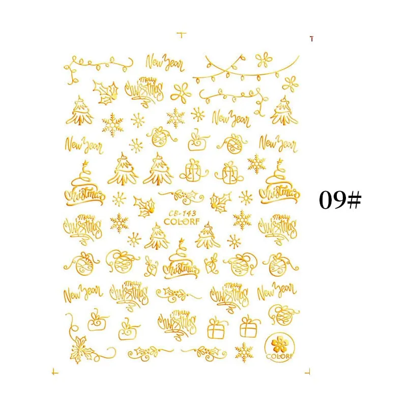 1 Sheet Christmas 5D Nail Stickers Gold And Sliver Snowflakes Transfer Nail Decals Slider Decoration For Manicuries