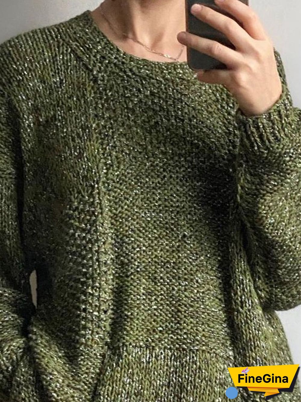 Women Vacation Winter Polyester Mid-weight Vintage Long sleeve Loose Crew Neck Sweater