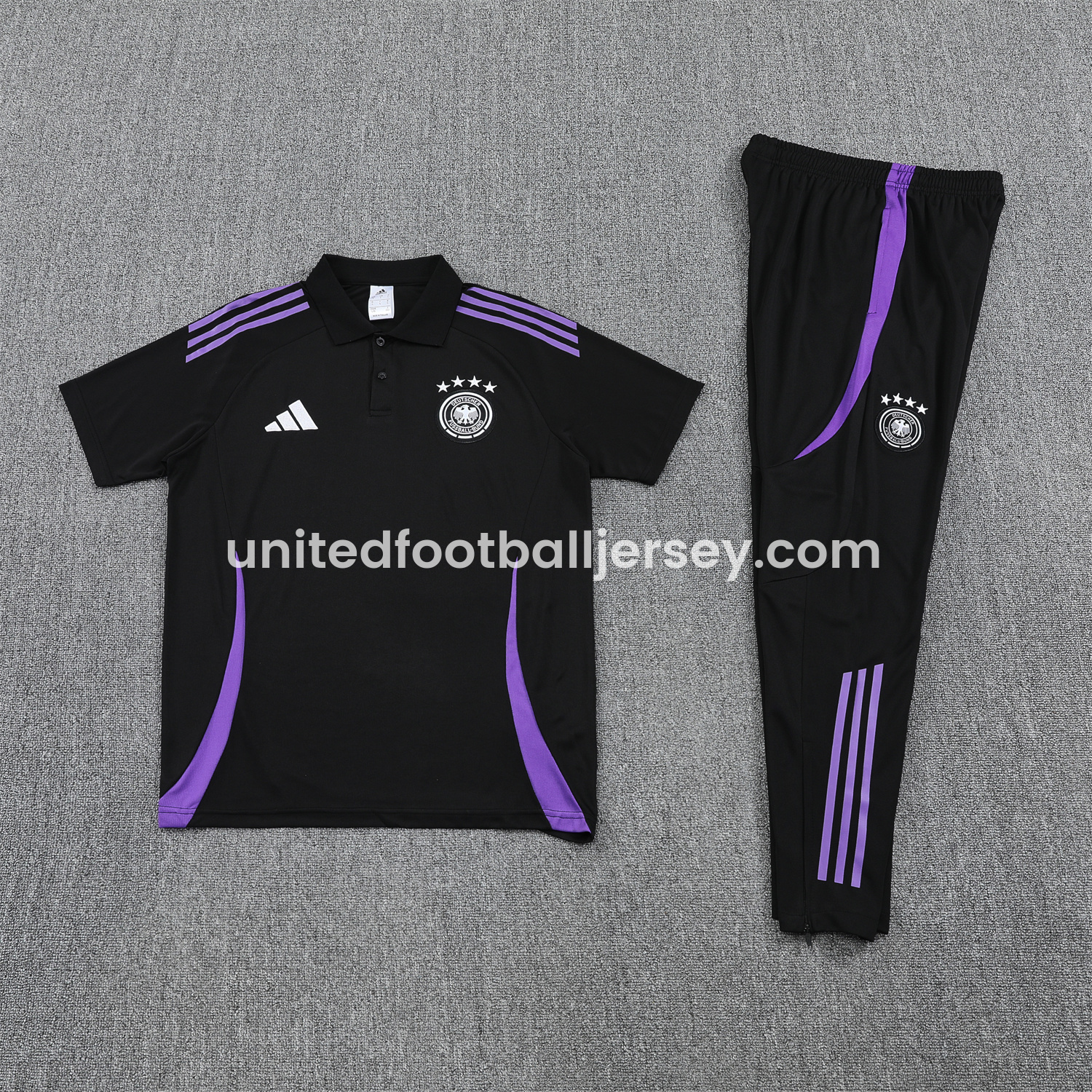 Germany 25-26 POLO Short-Sleeve Training Set - Black Top and Pants