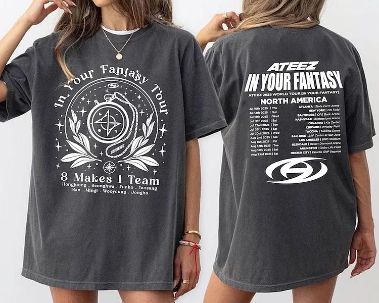Ateez 2025 World Tour In Your Fantasy 8 Makes 1 Team Tour T-Shirt